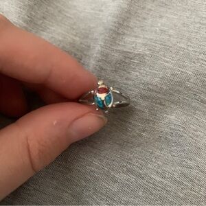 Silver and Red Beetle Ring